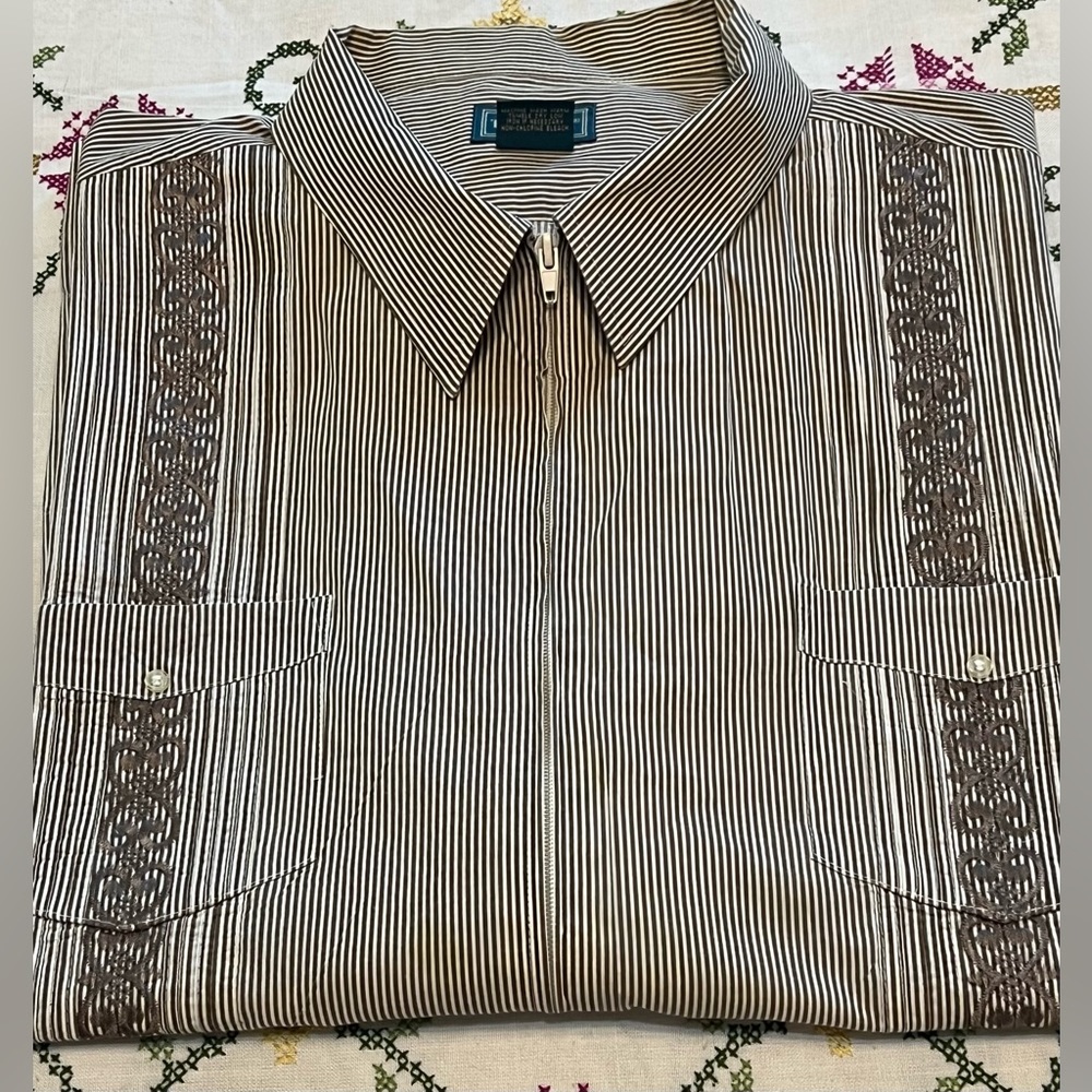 💫Vintage TropiCool Pinstripe Guayabera -Zip Front